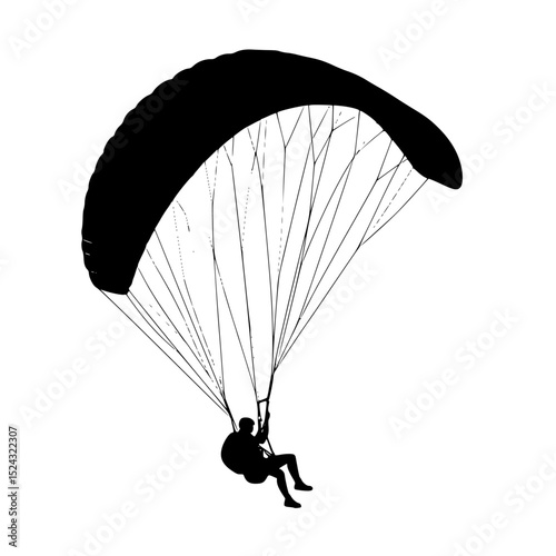 a black silhouette of a person parasailing on a transparent background black, man, parachute, person, silhouette , Generative art.