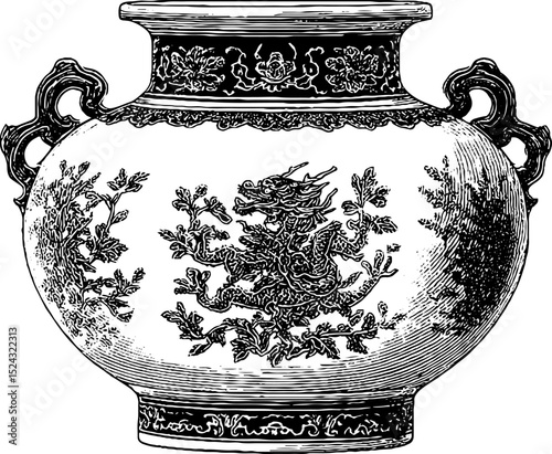 Intricate engraved ming dynasty vase illustration set for decorative design