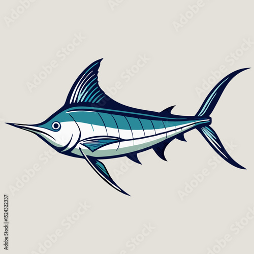 Striped Marlin Illustration, Blue Marlin Graphic, Fish Art