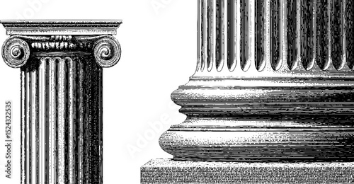 Classical doric column engraving set for architectural design and art projects