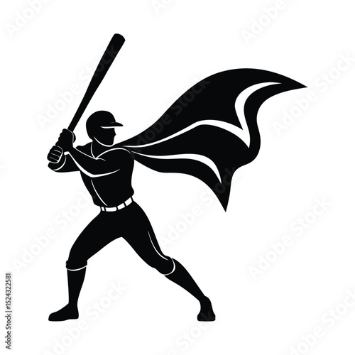 Silhouette of a baseball batter mid-swing wearing a waving flag