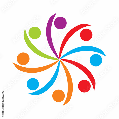 Colorful Human Spiral Logo Vector Diversity and Teamwork Symbol Design.