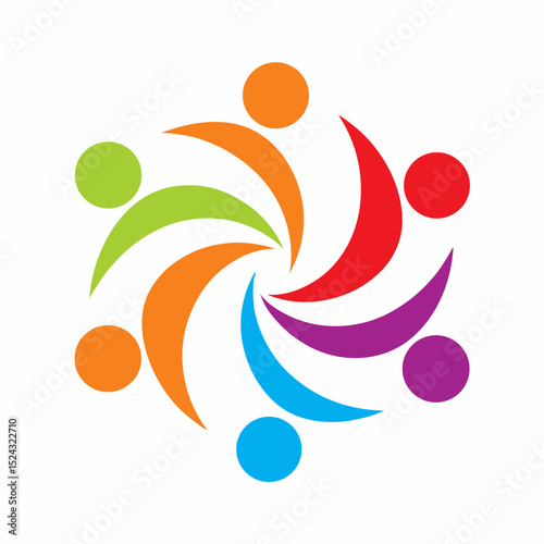 Colorful Human Spiral Logo Vector Diversity and Teamwork Symbol Design.