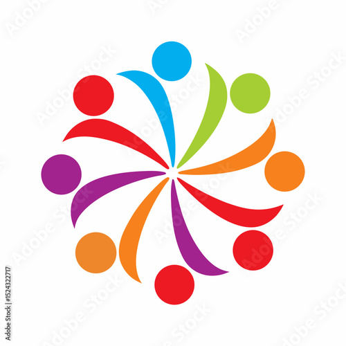 Colorful Human Spiral Logo Vector Diversity and Teamwork Symbol Design.