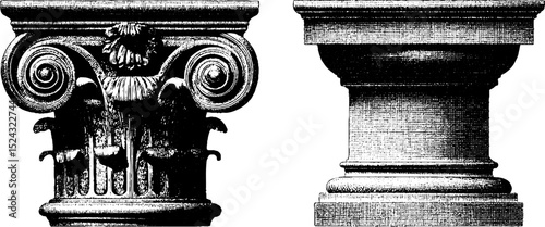 Engraved illustration of classical column capital styles for architectural design