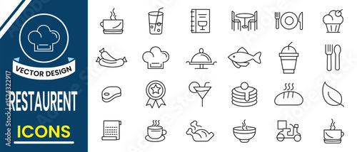 Restaurant icon set collection.  Cooking icon set, Restaurant, Catering, kitchen line icon vector design. Vector illustration.