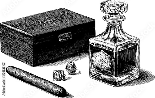 Vintage engraved crystal decanter with accessories for elegant decor and collectibles
