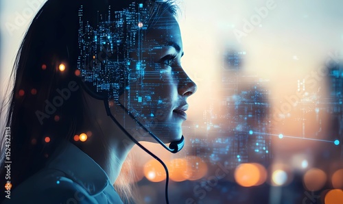 AI Phone Operator: Future Technology and Customer Service Concept, Digital Support Material