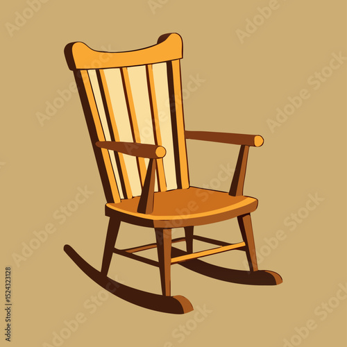 Wooden Rocking Chair Illustration, Retro Style