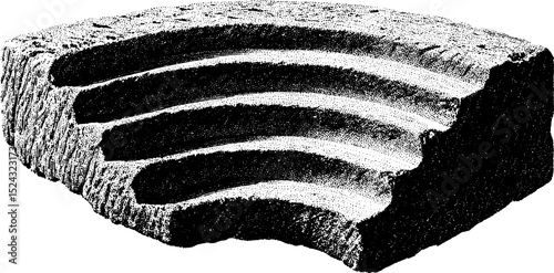 Engraved architectural design of curved retaining wall for construction projects