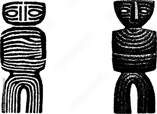 Ancient cycladic ceramic idol engraving set for historical art and design