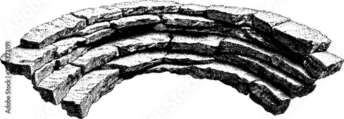 Curved retaining wall engraving set illustration for architectural design