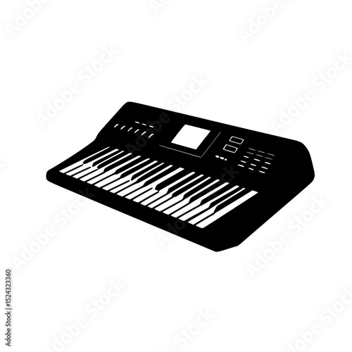 an electronic music keyboard icon in black style on a transparent background illustration 3d, black, icon, illustration, style , Generative art.