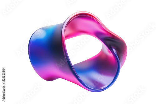 Iridescent torus with flowing blue and pink gradients, isolated