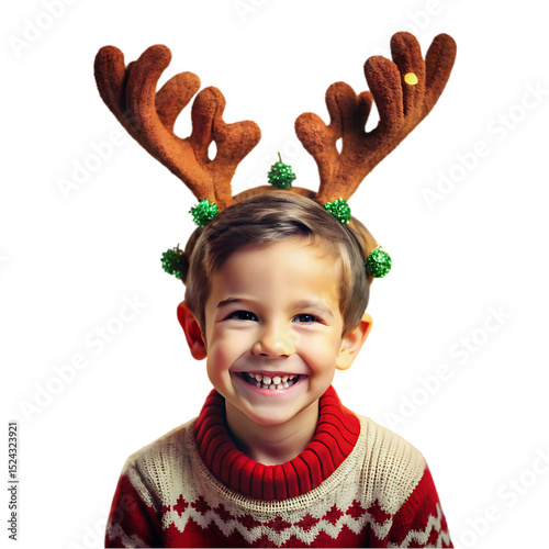 Smiling Child in Reindeer Antlers: Perfect Christmas Photo