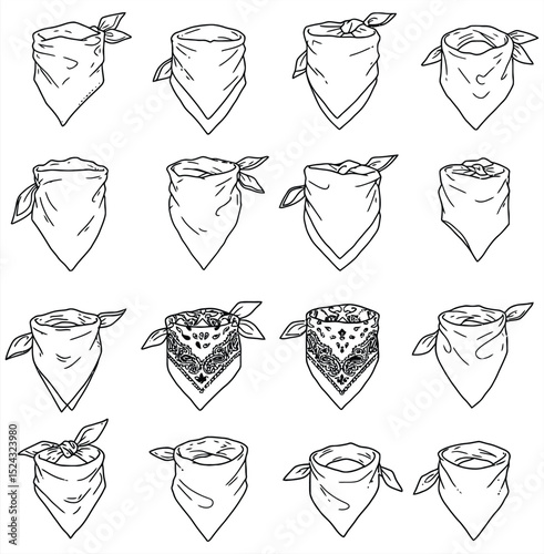 Bandana and Neckerchief Vector Icon Set: Versatile Fabric Accessories for Fashion, Outdoor & Western Styles