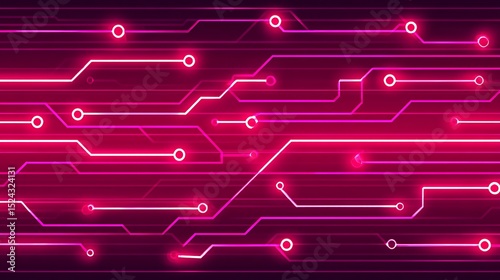 Magenta Circuit Board with Glowing Connections