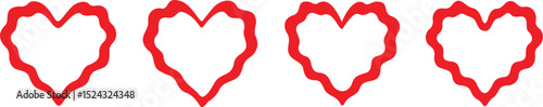 Red scribble hand-drawn style heart icons with jagged contours representing rough love, sketch symbols, and emotional design
