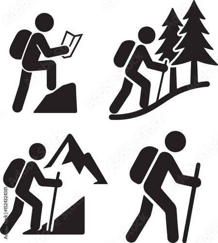 Hiker icon silhouette vector design with white background