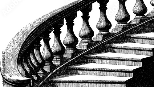 Classic architectural staircase design with engraved handrail curves for interior decor inspiration