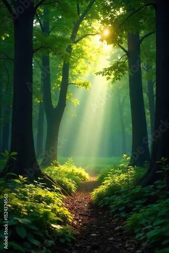 Serene forest scene, sunlight dappling through leaves, creating a peaceful atmosphere perfect for meditation and contemplation Ideal for wellness, mindfulness, and nature themes , peaceful, peace