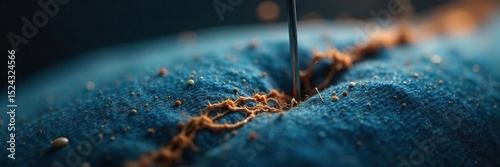 Close-up of a needle piercing through thick fabric, representing the concept of overcoming adversity and enduring pain The image evokes a sense of strength and resilience , pain, challenge, strength