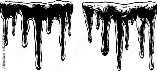 Engraved illustration set featuring artistic frozen drip sculptures for creative designs