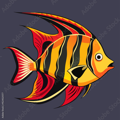 Colorful Angelfish Illustration, Tropical Fish Design, Aquatic Animal Art