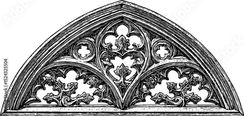 Gothic stained glass engraved illustration set for historical design and decor