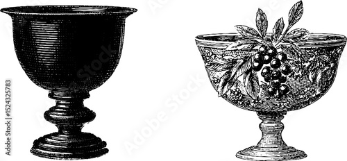 Engraved illustration set of greek kylix for ancient drinking traditions and history
