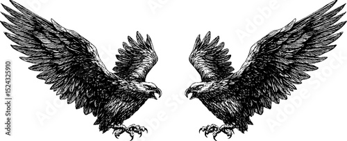 Intricate engraving of harpy queen with majestic wings - perfect for mythological designs