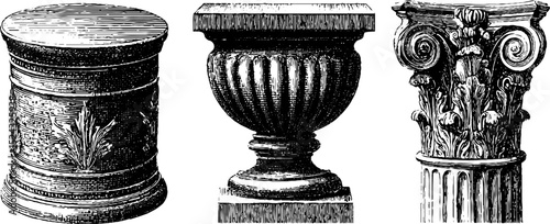 Intricate engraved illustrations of hellenistic column designs for historical study