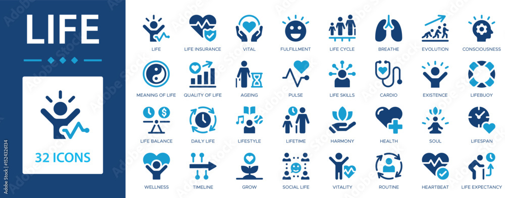 © Jan - Life flat icons collection. Harmony, existence, vital, pulse, life cycle, routine, vitality, grow sign set. © Jan - Life flat icons collection. Harmony, existence, vital, pulse, life cycle, routine, vitality, grow sign set.
