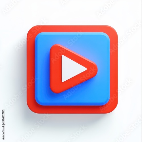 Free Download A 3D rendered play button icon;  red and blue square layers with a white triangle - GFXLoad