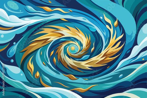 Abstract background with swirls in blue and yellow colors. Vector illustration.
