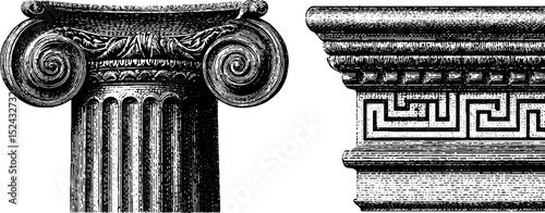 Intricate engraved illustrations of classical marble column bases for architectural design