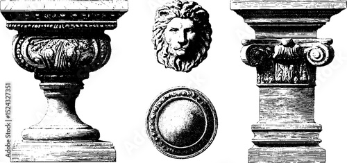 Engraved marble console table elements for design projects