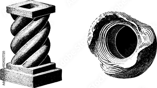 Unique engraved illustration of modern abstract ceramic designs for creative projects