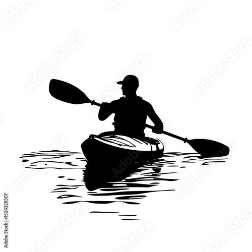 a black silhouette of a person in a kayak black, kayak, man, person, silhouette, water , Generative art.