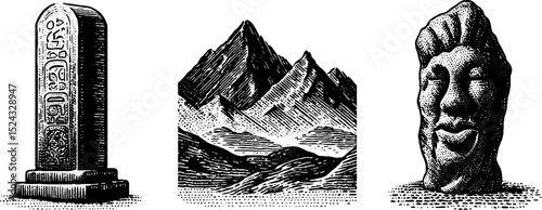 Pre-islamic arabian engravings and landscapes for historical and cultural projects