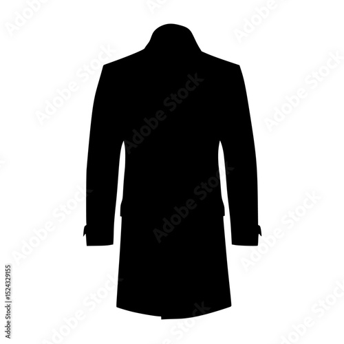 a black silhouette of a trench coat on a transparent background black, coat, icon, long, silhouette, trench coat , Generative art.