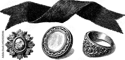 Renaissance cameo brooch collection with engraved ribbon design
