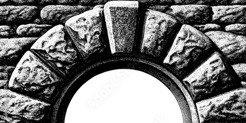Renaissance architecture engraving featuring rounded stone arch design