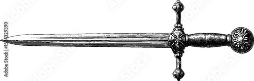 Detailed engraved illustration of renaissance sword design for historical study