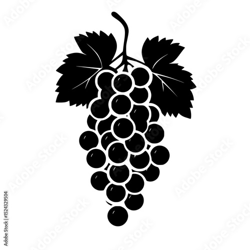 a black and white silhouette of a vine with a leaf black, branch, grape, icon, leaf, silhouette, vine , Generative art.
