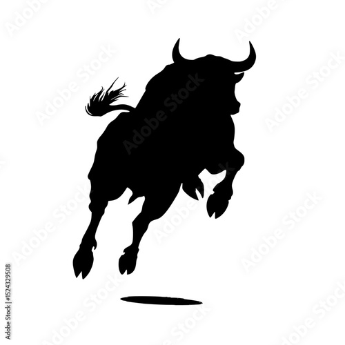 a black silhouette of a bucking horse on a transparent background black, bull, horse, silhouette , Generative art.