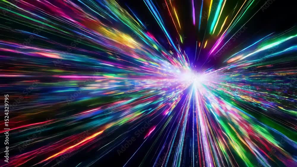 Vibrant light burst transformation: colorful energy radiating in dynamic motion