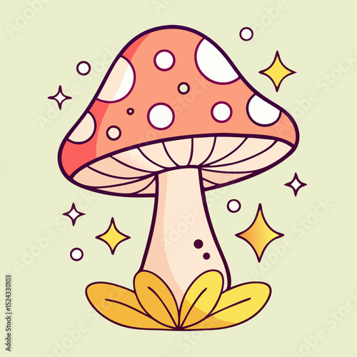 Cute Cartoon Mushroom Illustration, Red Toadstool Clipart