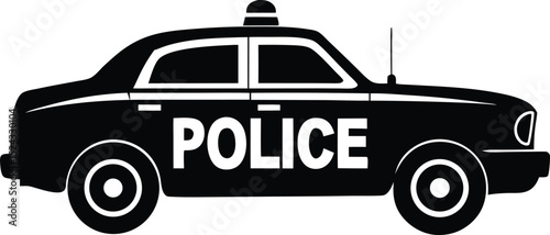 Black and white silhouette of police vehicle with side panel text