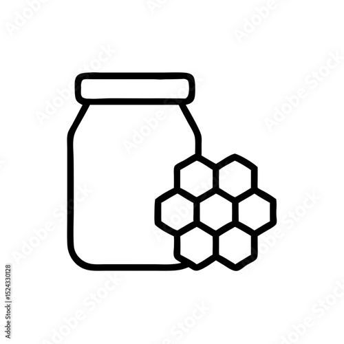 Jar of honey with honeycomb icon on transparent background  